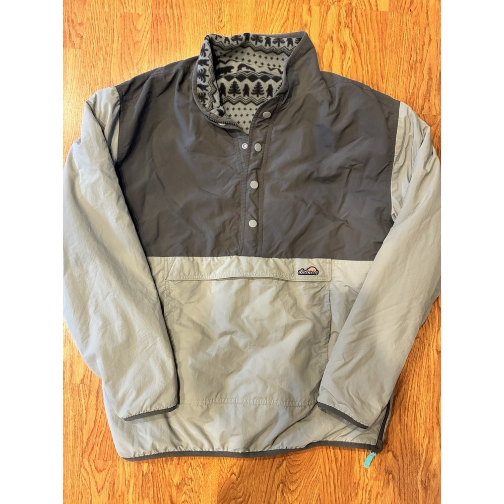 Chubbies Reversible Fleece & Nylon Pullover Windbreaker Gray Bear Trees Men's L